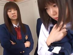 Anri Nonaka and Kurumi crazy Asian schoolgirls have sex tube porn video