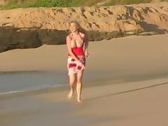 Curvy Alison Angel shows her boobs on a beach tube porn video