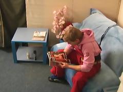 Redhead teen slobbers on a jock in shaving salon tube porn video