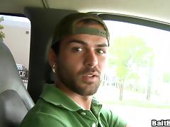 John Stone enjoys doggy style banging in a car in gay reality video tube porn video