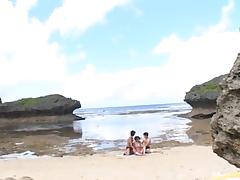 Naughty Rei Aoki Has A Wild Threesome At The Beach tube porn video