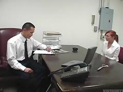Tattooed redhead secretary knows how to relax her boss tube porn video