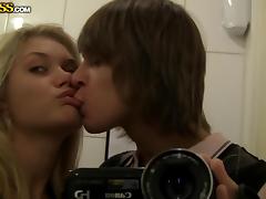 horny couple having fun in public toilet tube porn video
