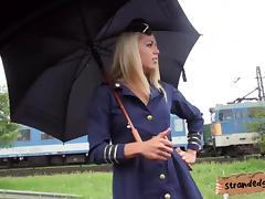 Flight stewardess pussy fucked at the back of the wheels tube porn video