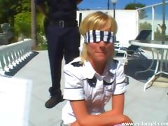 Nerdy blond slut gets face-fucked by a cop outdoors tube porn video