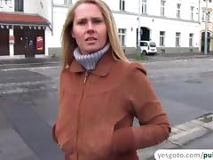 Unshaved pussy of a hot euro girl gets rammed in public for cash tube porn video