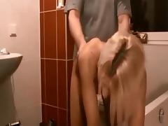 Homemade bathroom fuck and facial tube porn video