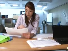 Office lady Hina Akiyoshi on her knees sucking cock and fucking hard tube porn video