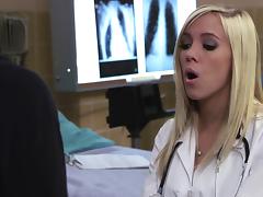 Naughty porn chick BiBi Jones in nurse uniform fucks her patient tube porn video
