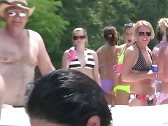 Fantastic amateurs in sexy bikinis and glasses posing seductively at a party outdoor on a yacht tube porn video