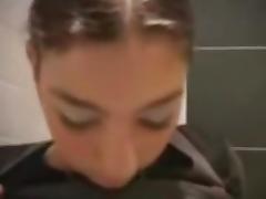 Dilettante schoolgirl doing the bawdy in a public crapper tube porn video