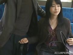 Luscious Japanese MILF gives handjob then pussy rubbed in public tube porn video