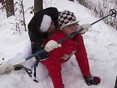 Brunette babe Naomi gives head in the snow and fucked hardcore tube porn video